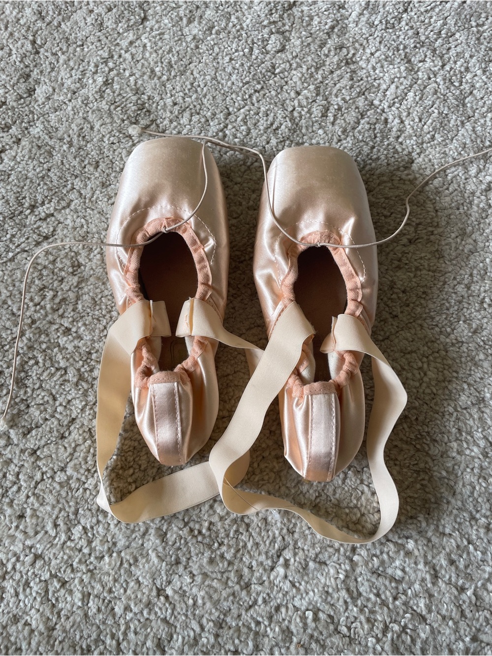 Pink Satin Ballet Pointe Shoes with Ribbons